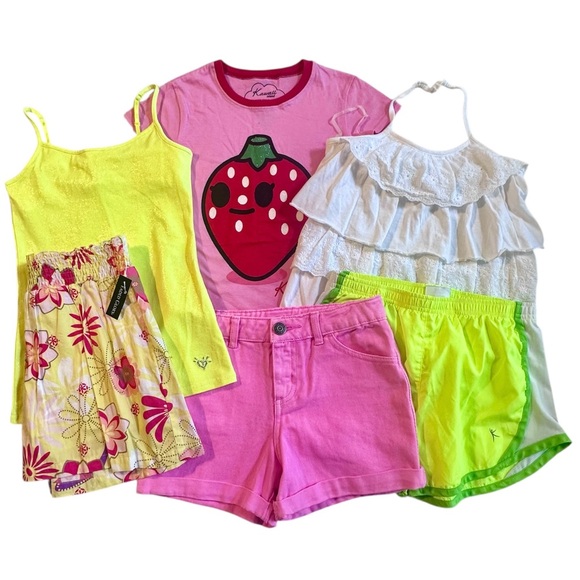 6-pc Bundle Outfits Tops Shorts Skort Justice L.E.I. Cherokee Danskin Girl 10 L - Picture 1 of 16